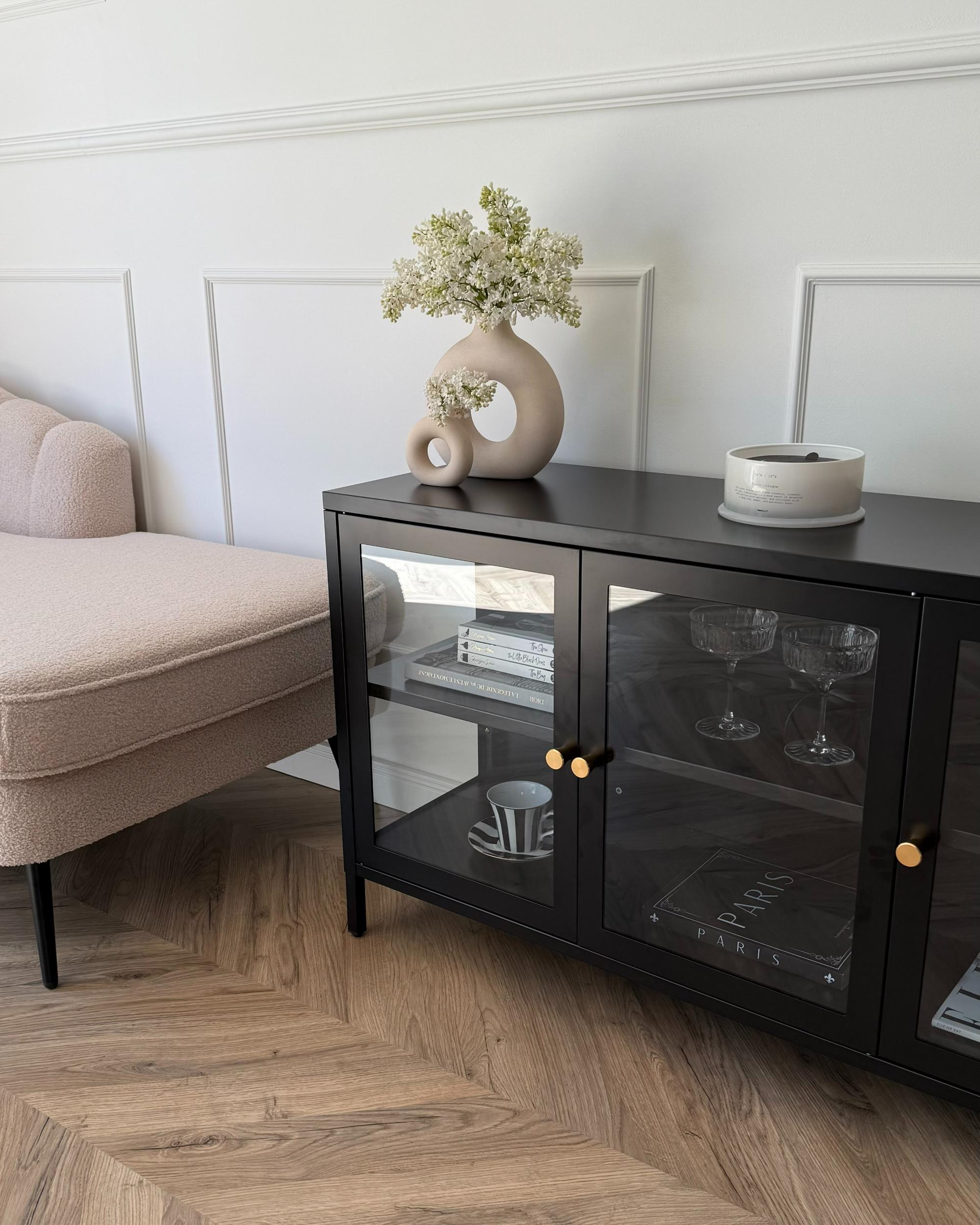 Dressoir met glazen deuren NEWPORT Metaal 115 cm Zwart