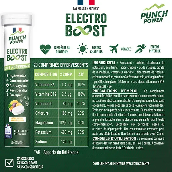 ELECTROBOOST Electrolytes - Vitamine C, Magnesium, Minéraux - Mangue Passion