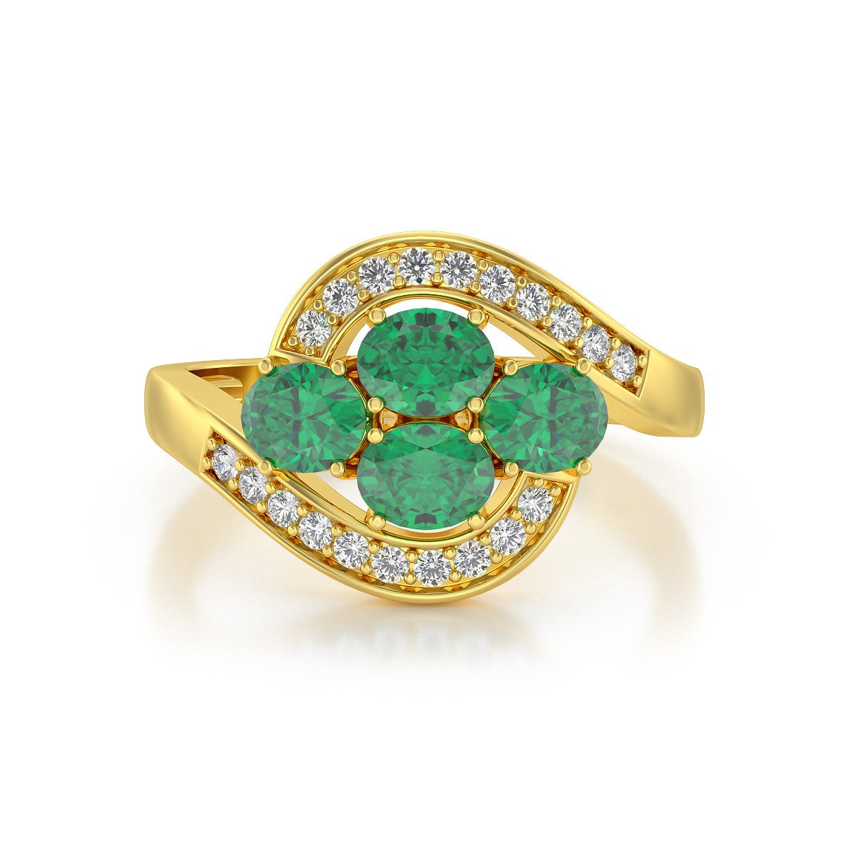 Bague ADEN Or 585 Jaune Emeraude et diamants 2.91grs