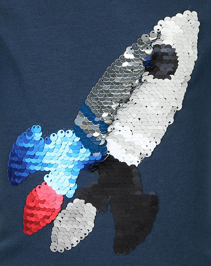 T-Shirt RAKETE mit Wendepailletten in dunkelblau