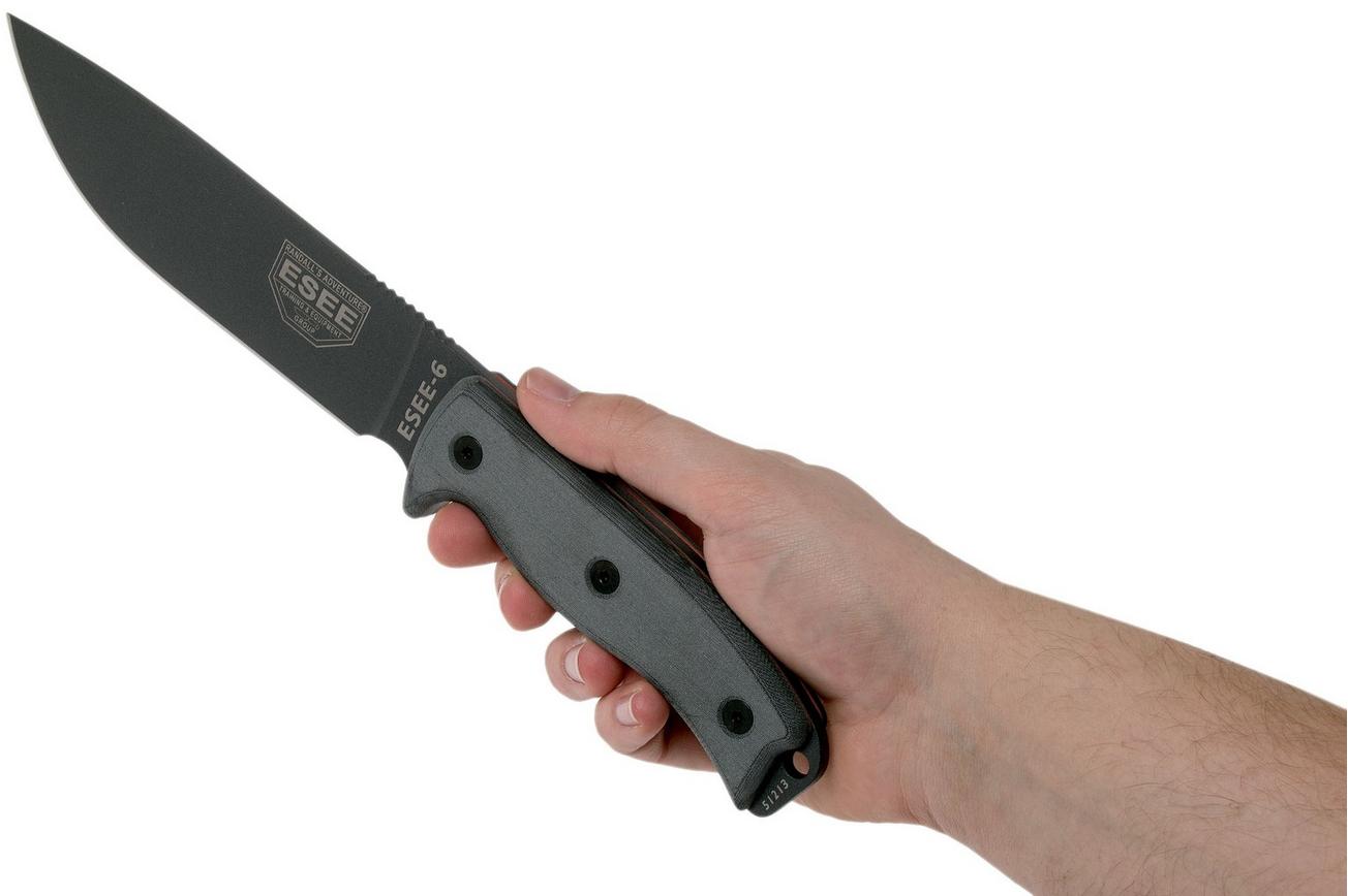 ESEE Model 6 Tactical Gunsmoke, grey handle 6P-TG met zwarte schede   riemclip