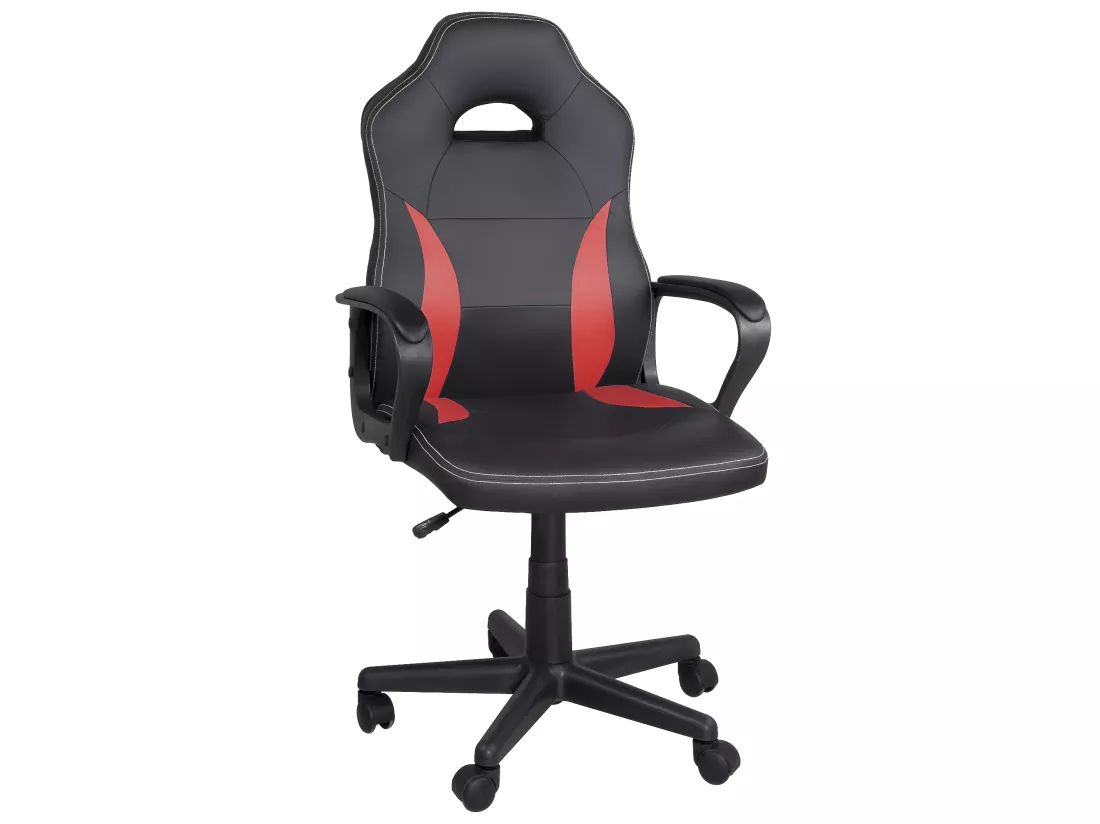 Chaise gamer junior hauteur réglable siège simili pivotant accoudoir rembourré WAN (Noir rouge)
