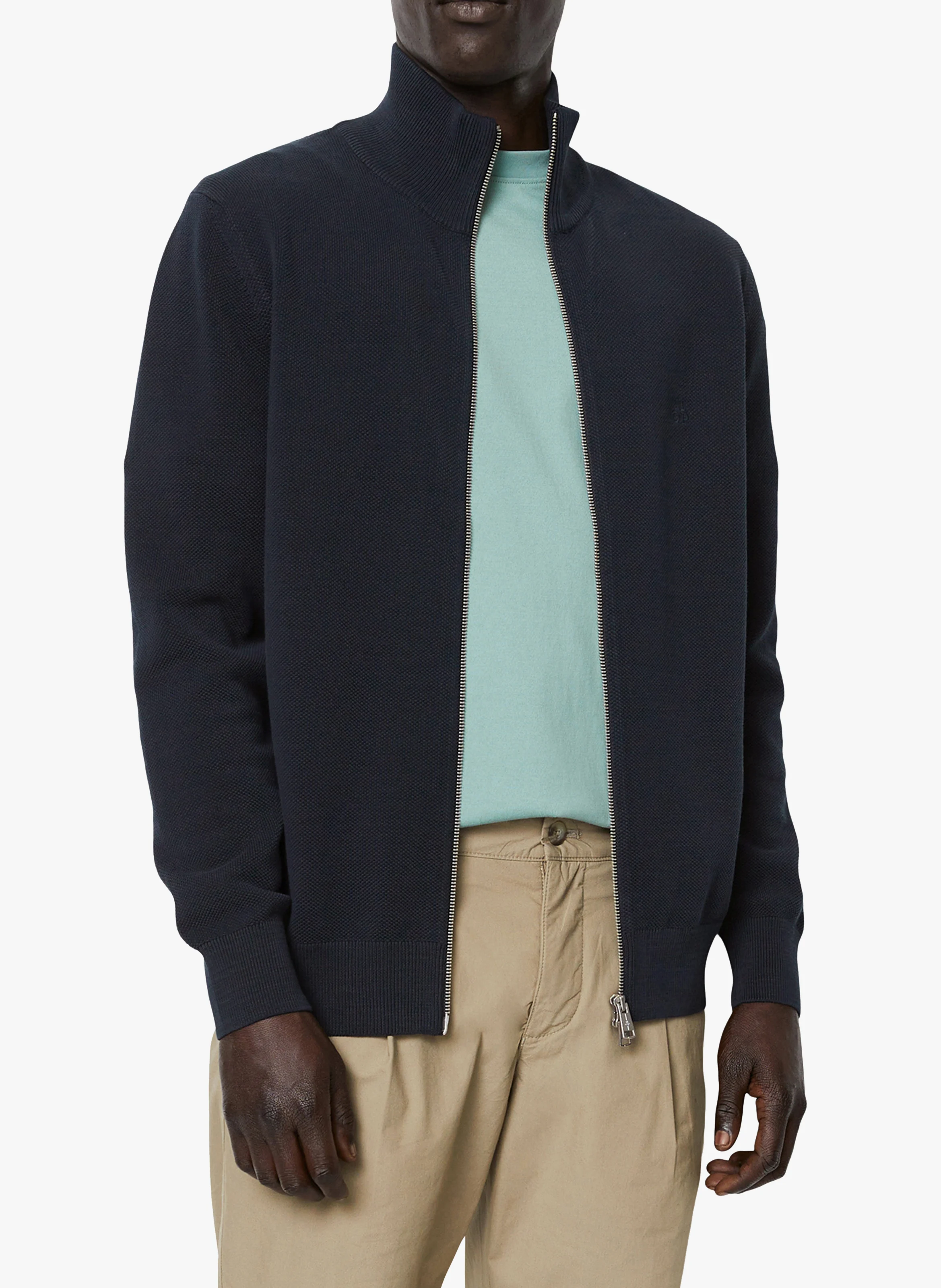 Gilet droit col montant en coton bio | Bleu