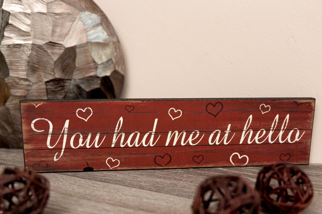Holzschild YOU HAD ME AT HELLO - braun - 40x10 cm