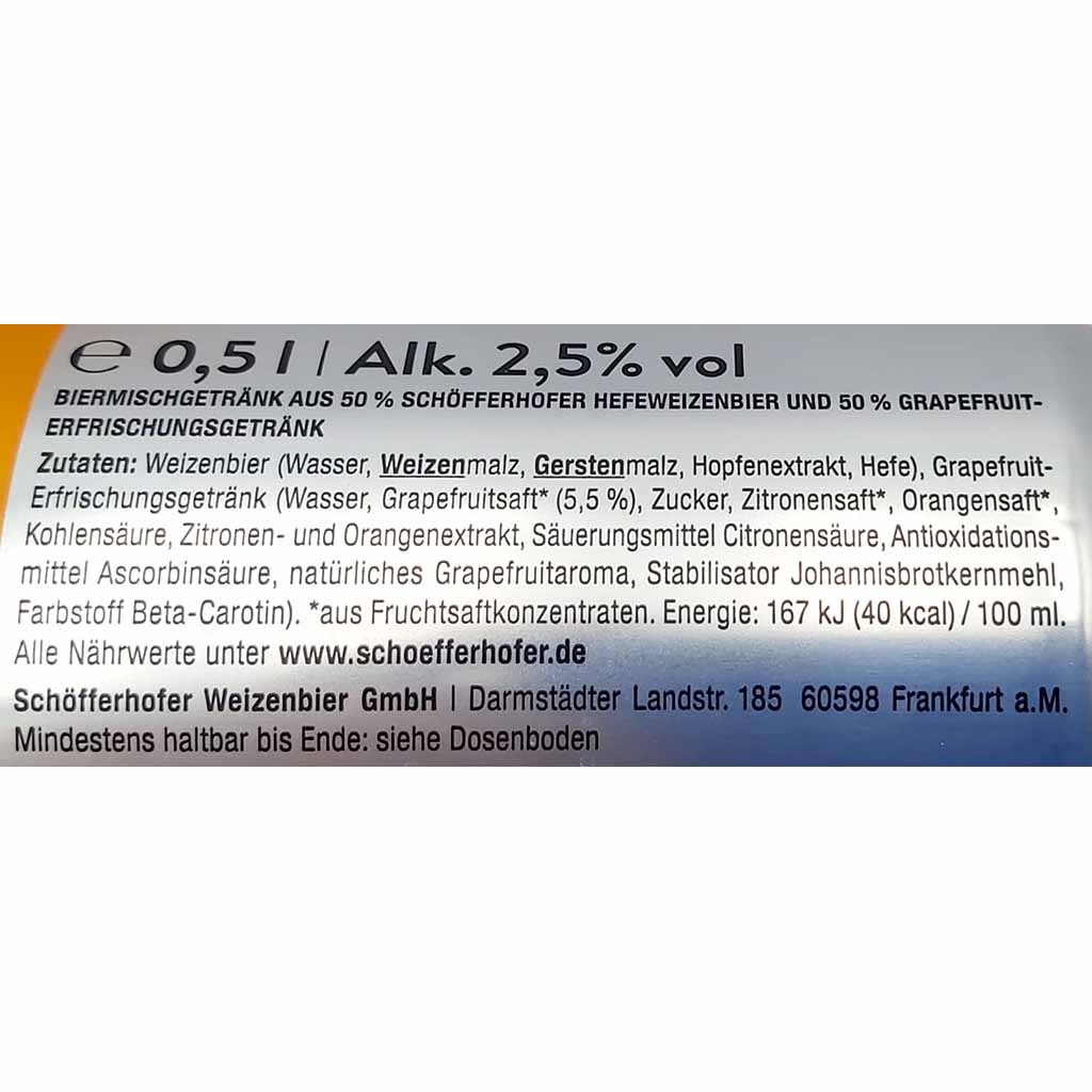 24x Schöfferhofer Weizen-Mix Grapefruit 0,5L Dosen = 12 L MHD:30.7.25