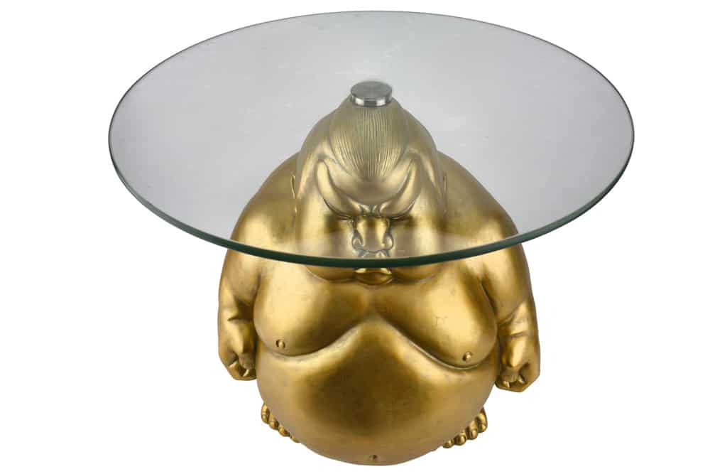 Runder Couchtisch SUMO 55cm gold Skulptur handmade