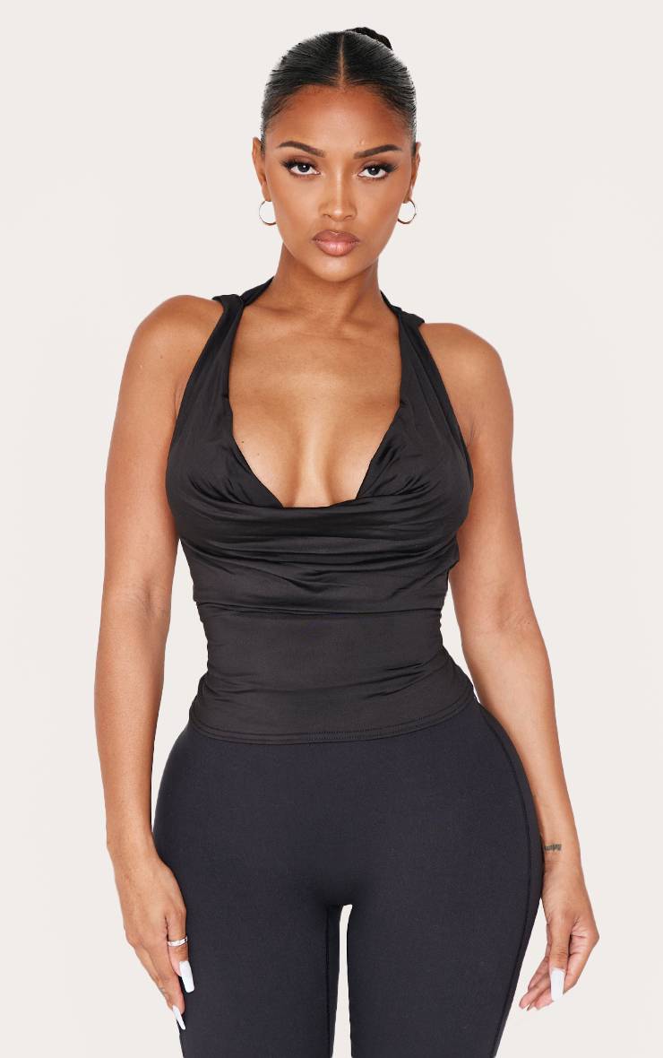 Noir Haut Long Ajusté À Col Bénitier En Jersey Slinky