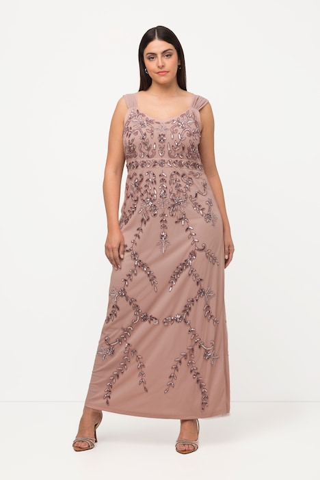 Trägerkleid, Pailletten, A-Linie, V-Ausschnitt, ärmellos