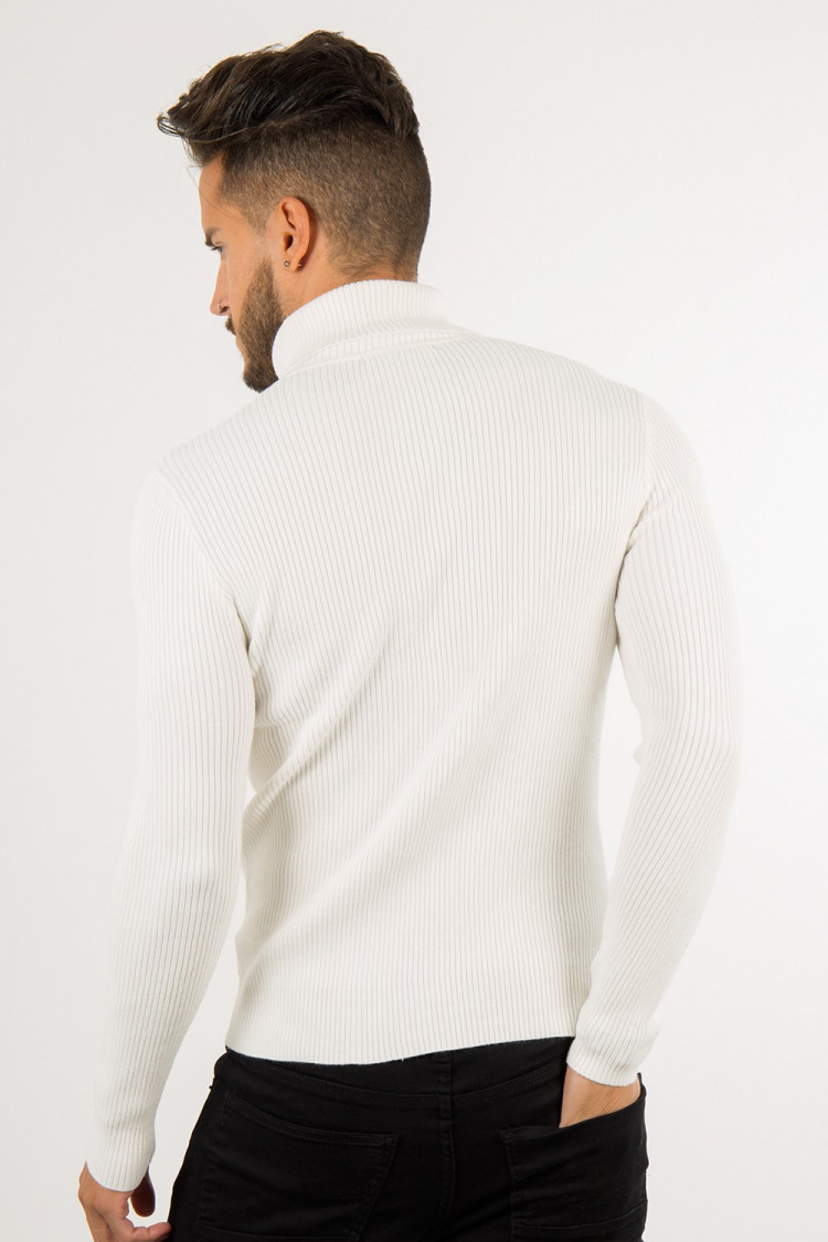Pull fin à col roulé blanc