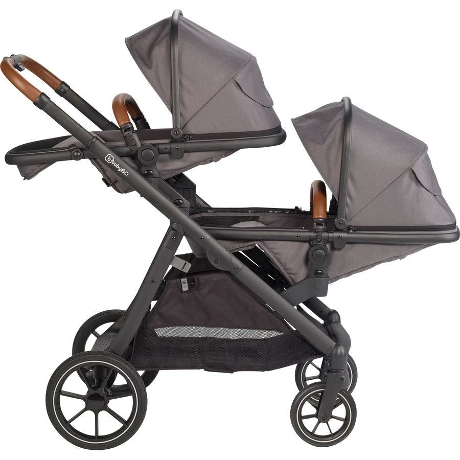 babyGO Geschwisterwagen Duo Grey  brown grip
