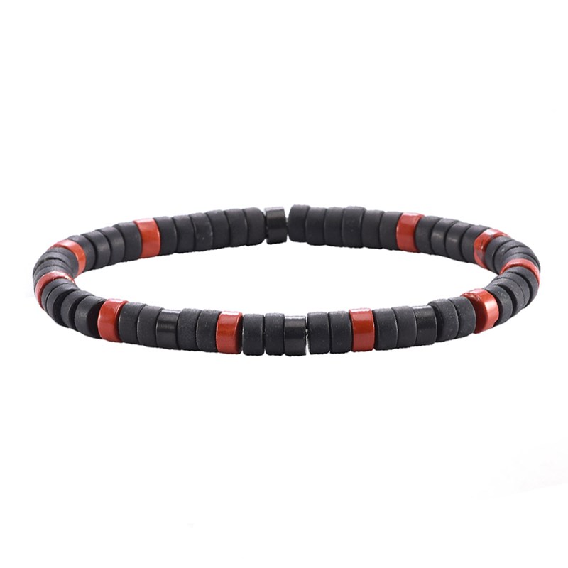 Bracelet Perles Heishi Agate Noire Mate Jaspe Rouge-Small-16cm