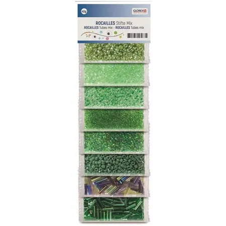 Glorex Rocailles Mix in grün, 40 g, 8 Farben einzeln gepackt