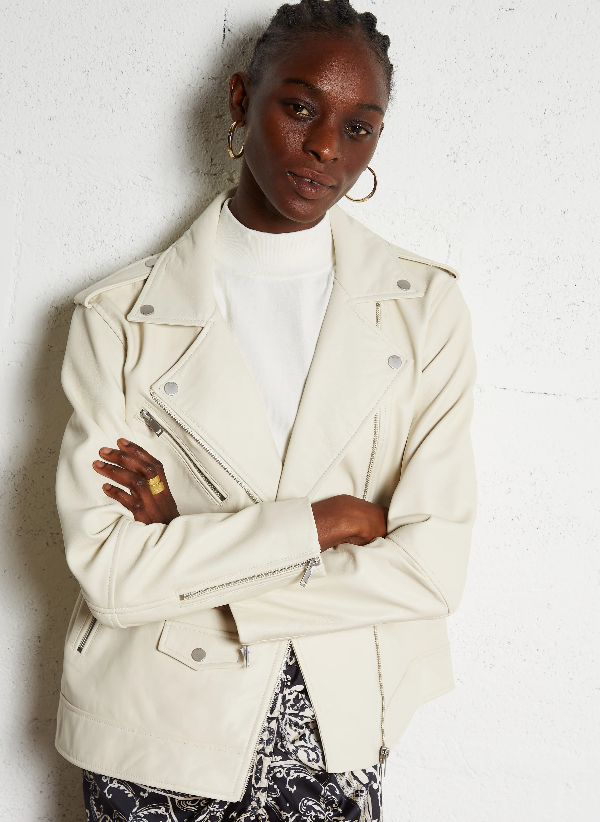Veste ample col à revers en cuir | Blanc
