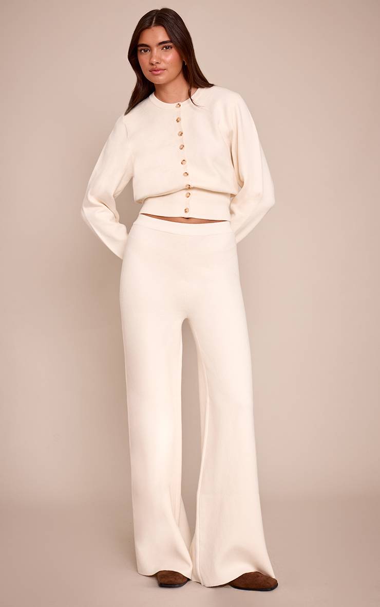 Crème Pantalon En Maille Compacte