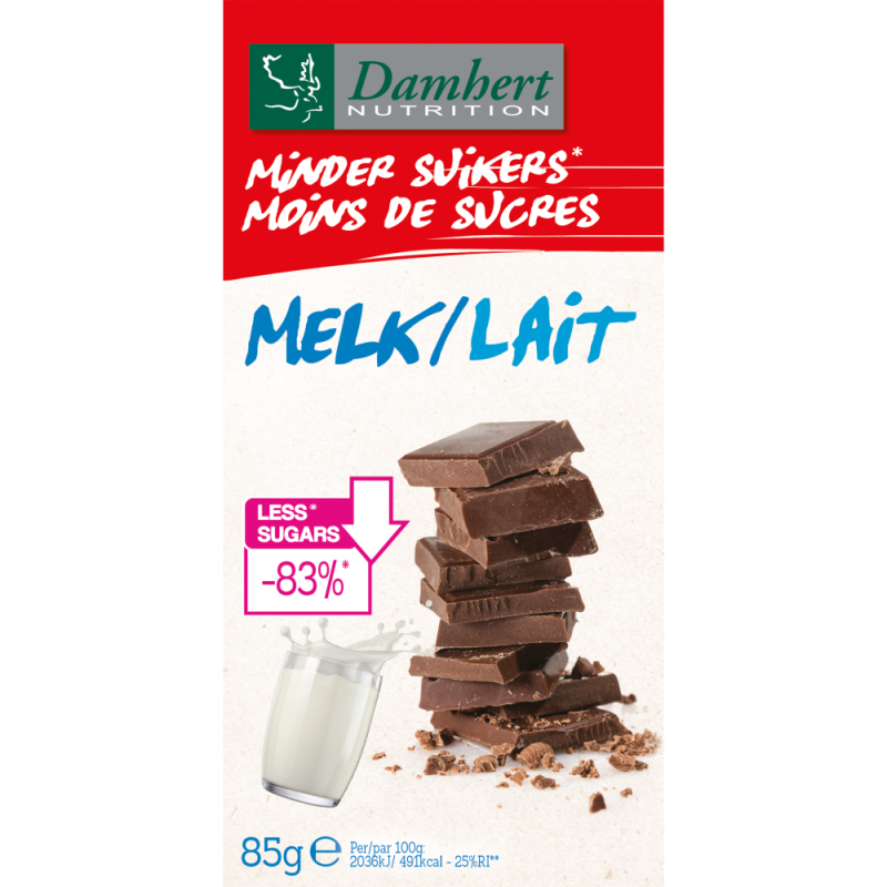 Damhert Chocoladetablet Melk Minder Suikers 85g