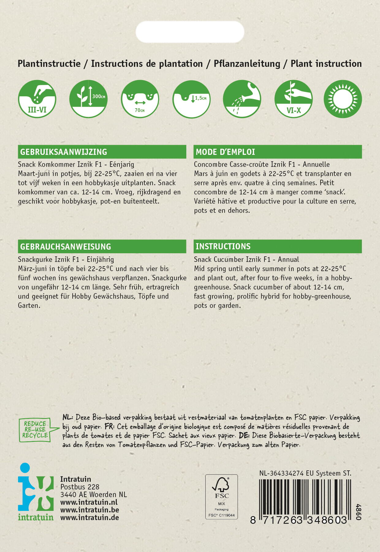 Intratuin groentezaad Snack komkommer (Cucumus sativus 'Snack Iznik F1')