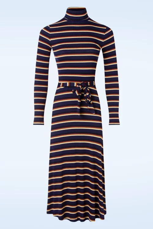 King Louie Mimmi stripe rollneck jurk in evening blauw