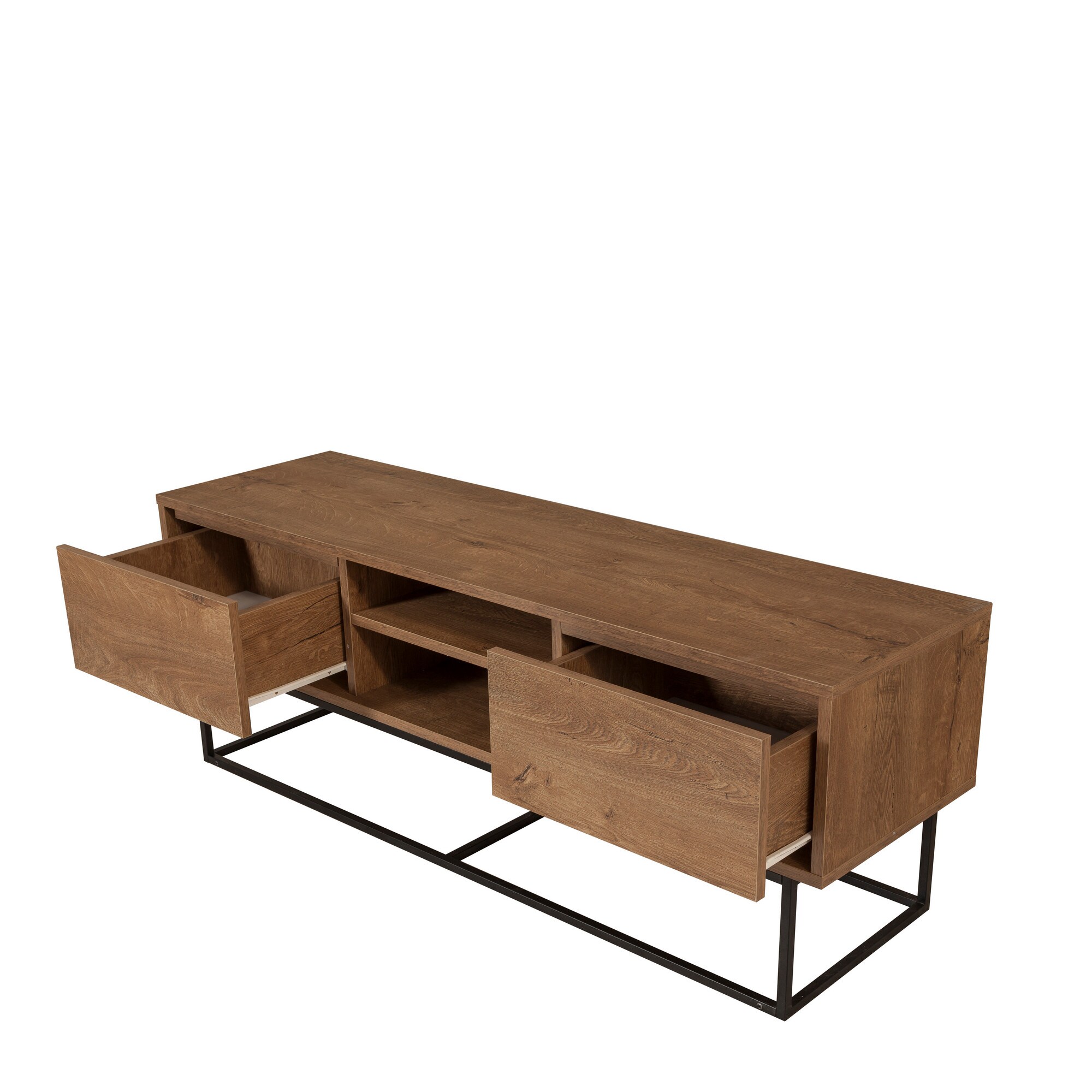 Homtex Moderner Industrieller TV-Ständer - 140x50 cm - Walnuss und Schwarz