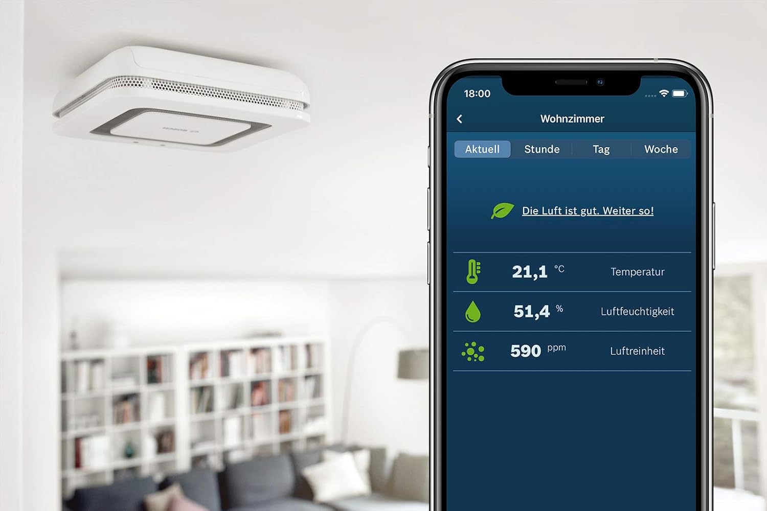Bosch Smart Home Rauchmelder Twinguard mit Luftqualitätsmessung und App-Funktion, kompatibel mit Apple Homekit