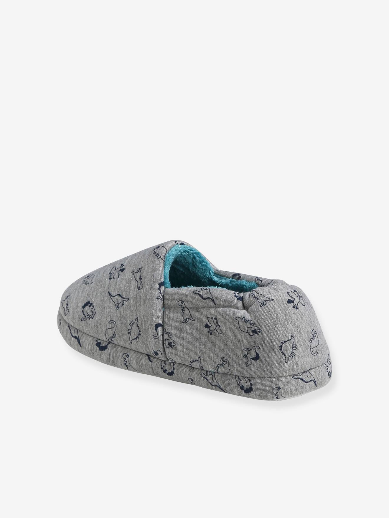 Pantufas de pelúcia de dinossauro para meninos, cinza claro liso