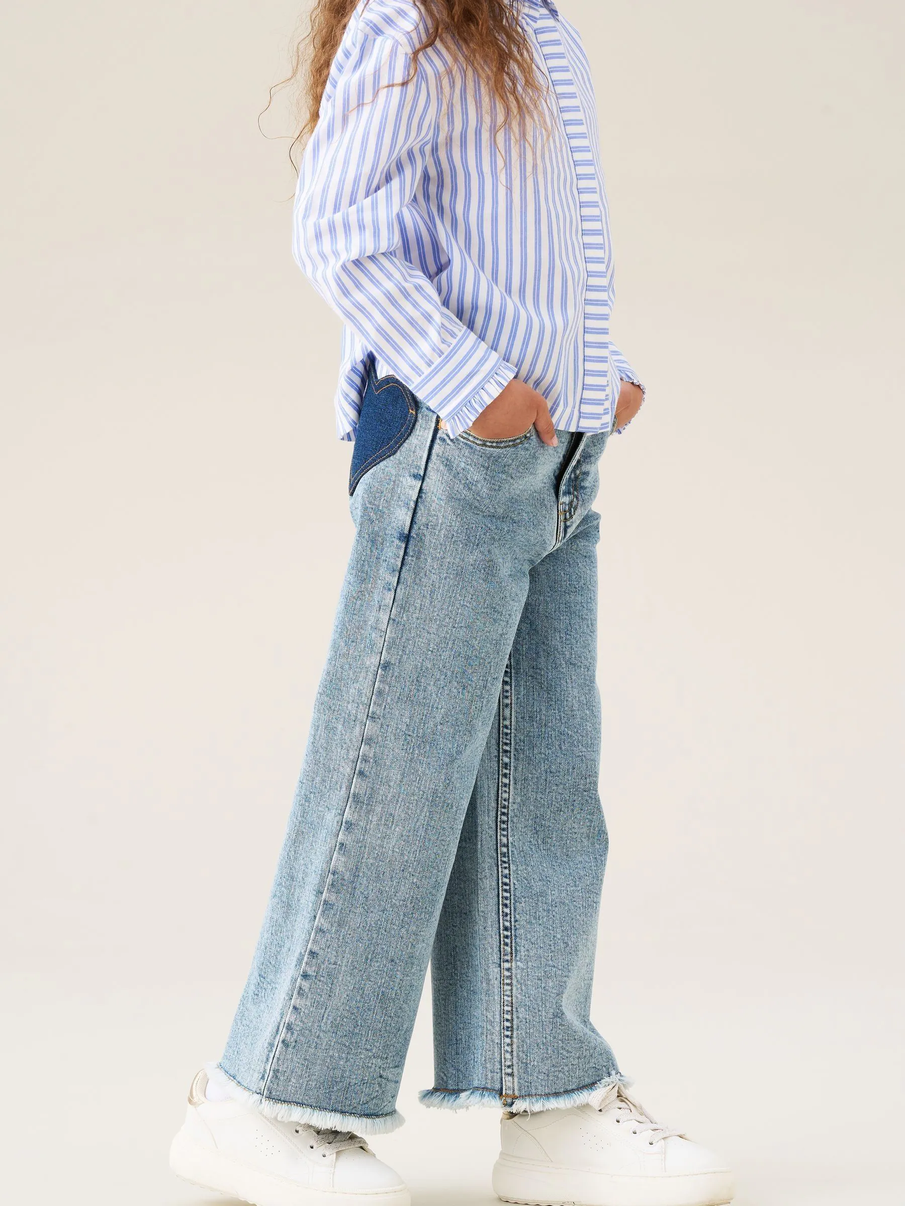 Angel & Rocket Brooke Wide Leg Heart Print Pocket Jeans