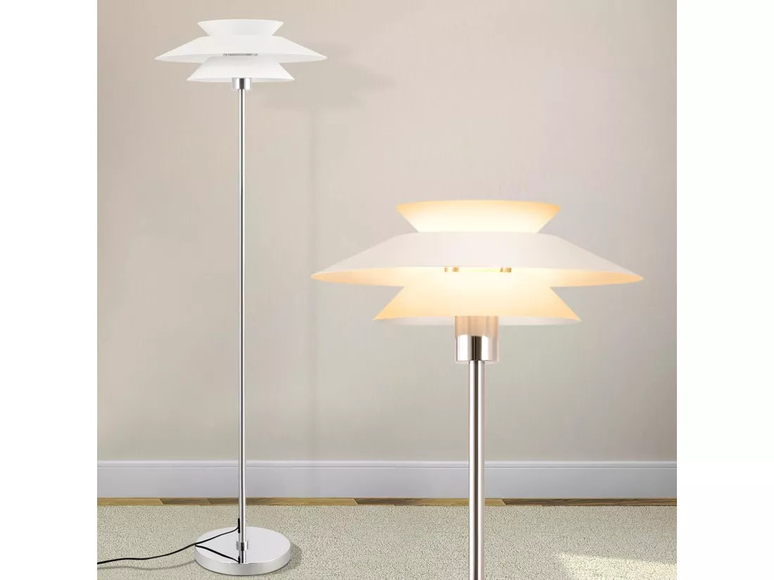 NETTLIFE Lampe sur pied pour salon, lampadaire E27 1 flamme blanc moderne, design vintage industriel | Hauteur 145 cm | Ampoule non incluse
