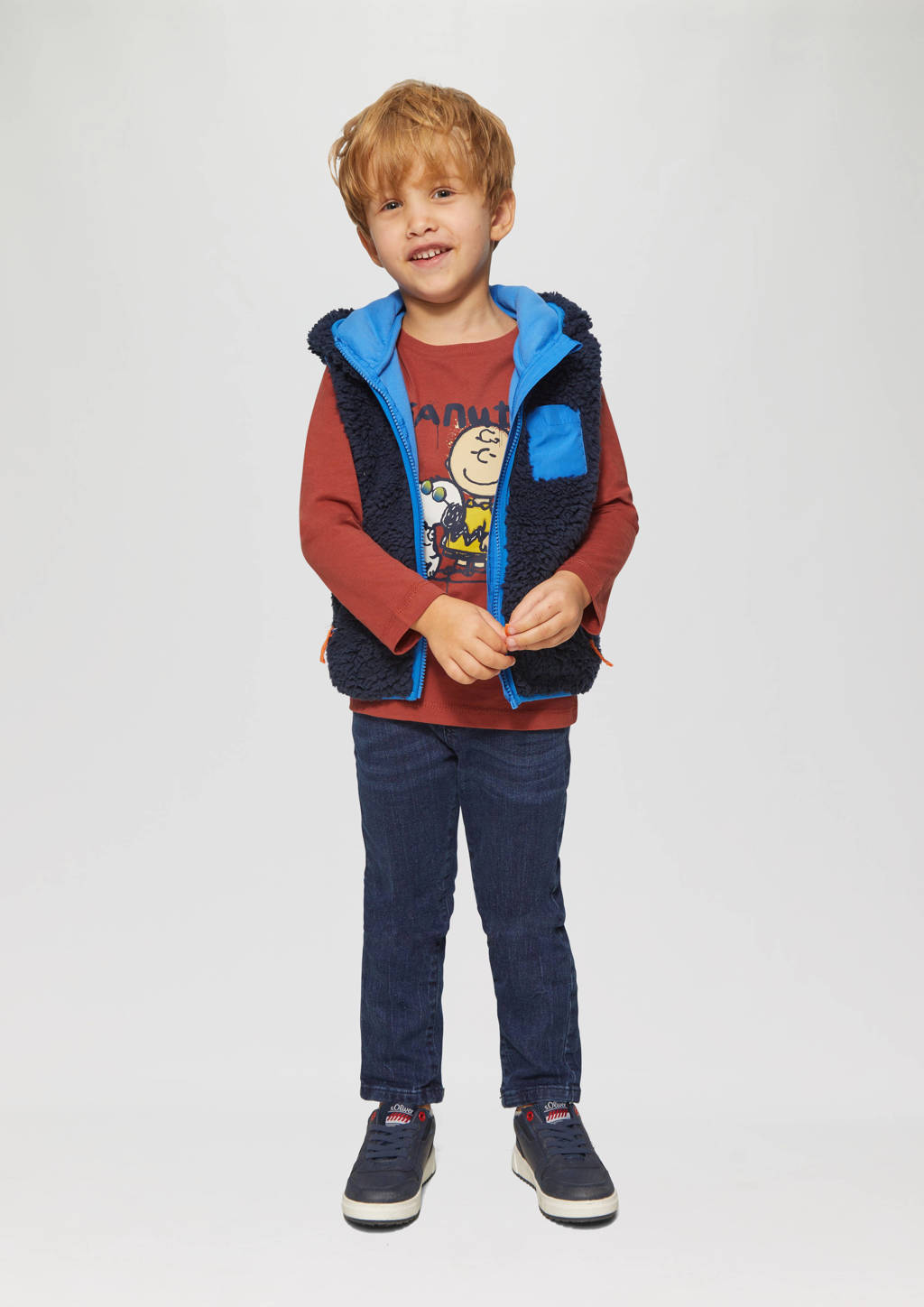 s.Oliver longsleeve Snoopy met printopdruk roodbruin