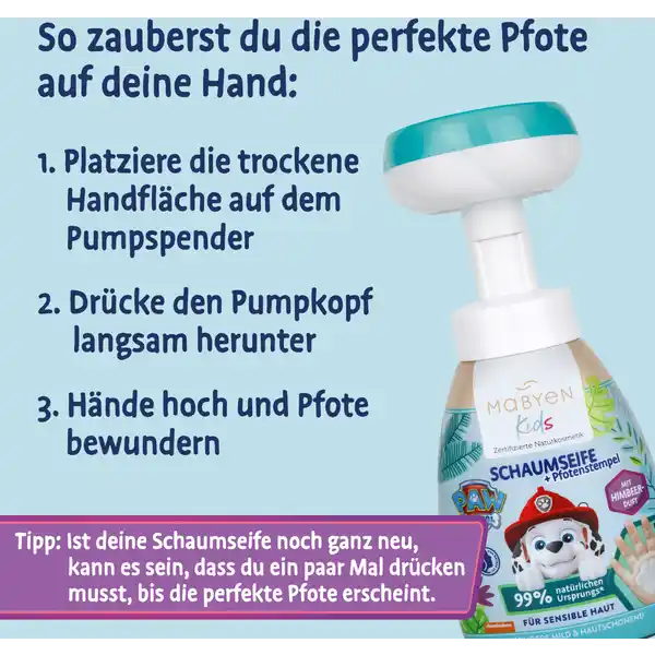 Kids Schaumseife mit Pfotenstempel, Himbeerduft