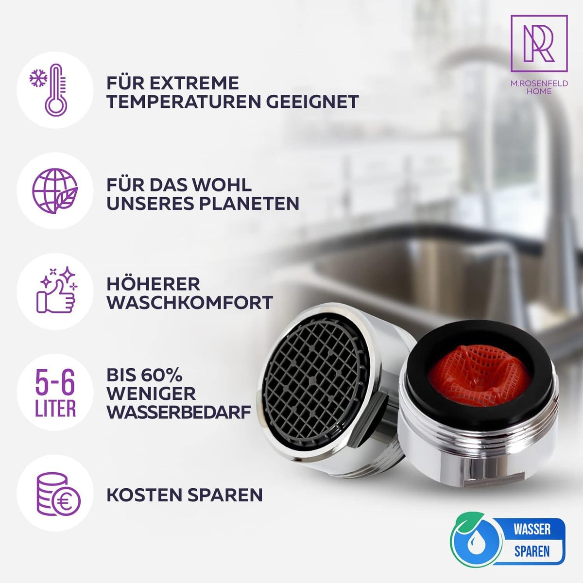 stuks zeer waterbesparende beluchter M24 waterstroom 5 l/min - Hightech antikalk kraanzeef met bolvormig filter - Verchroomde messing beluchter - Bevestigingsbeluchter voor kranen