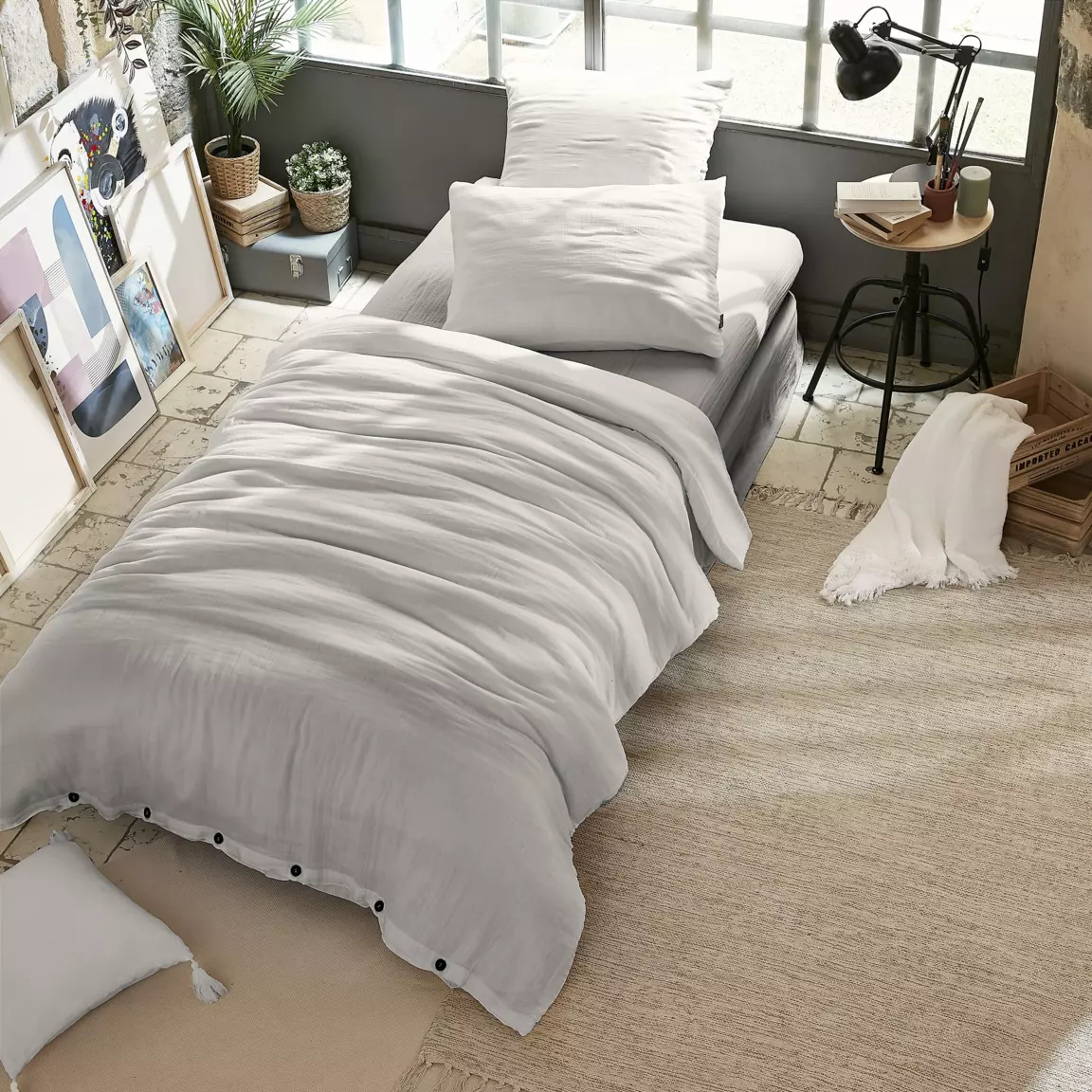 Housse de couette gaze de coton (140 x 200 cm) Gaïa Gris nuage