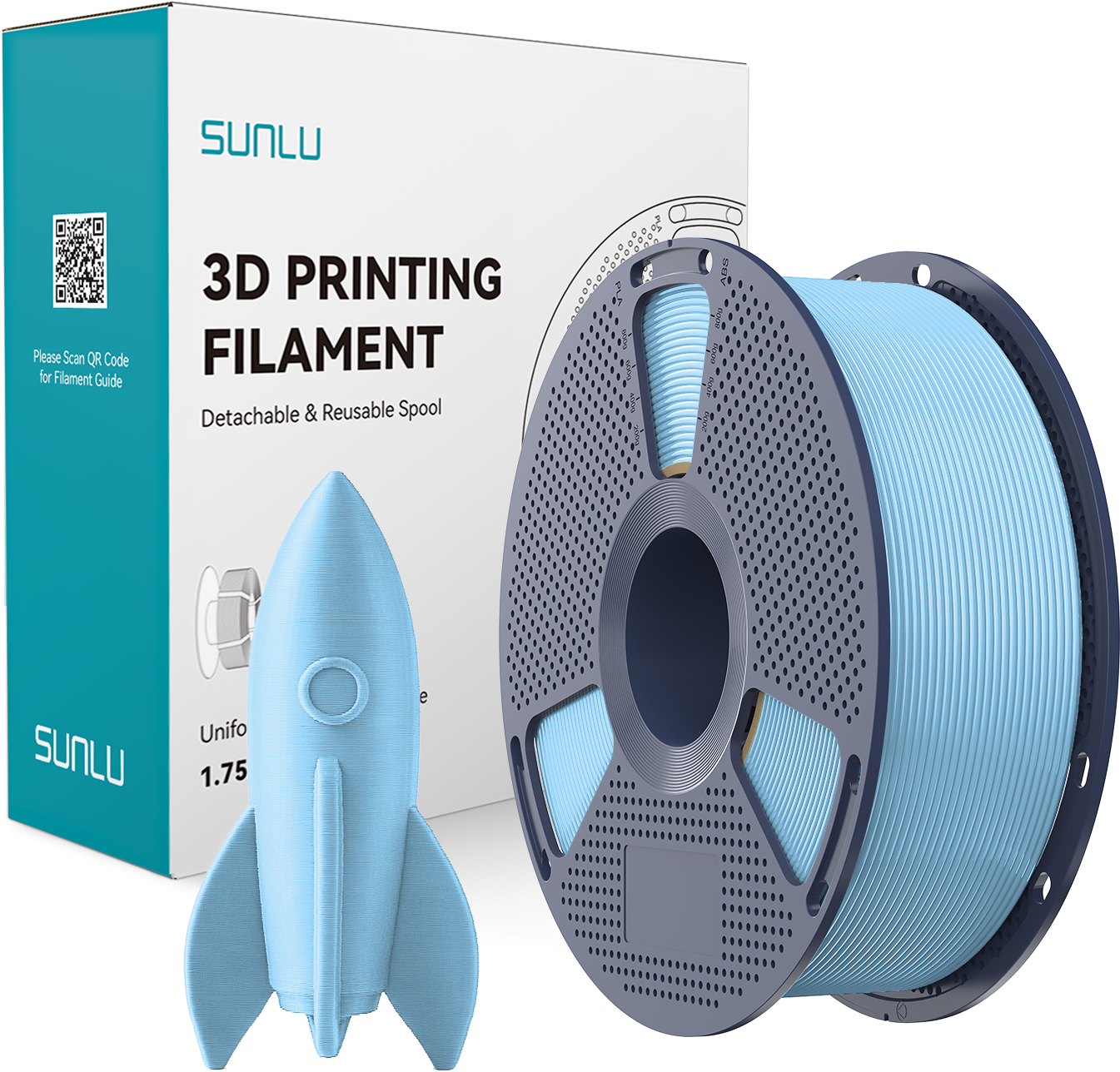 SUNLU  High-Speed PLA Sky Blue, 1,75 mm / 1000 g    PLA Filament speziell für den Hochgeschwindigkeitsdruck in Sky Blue