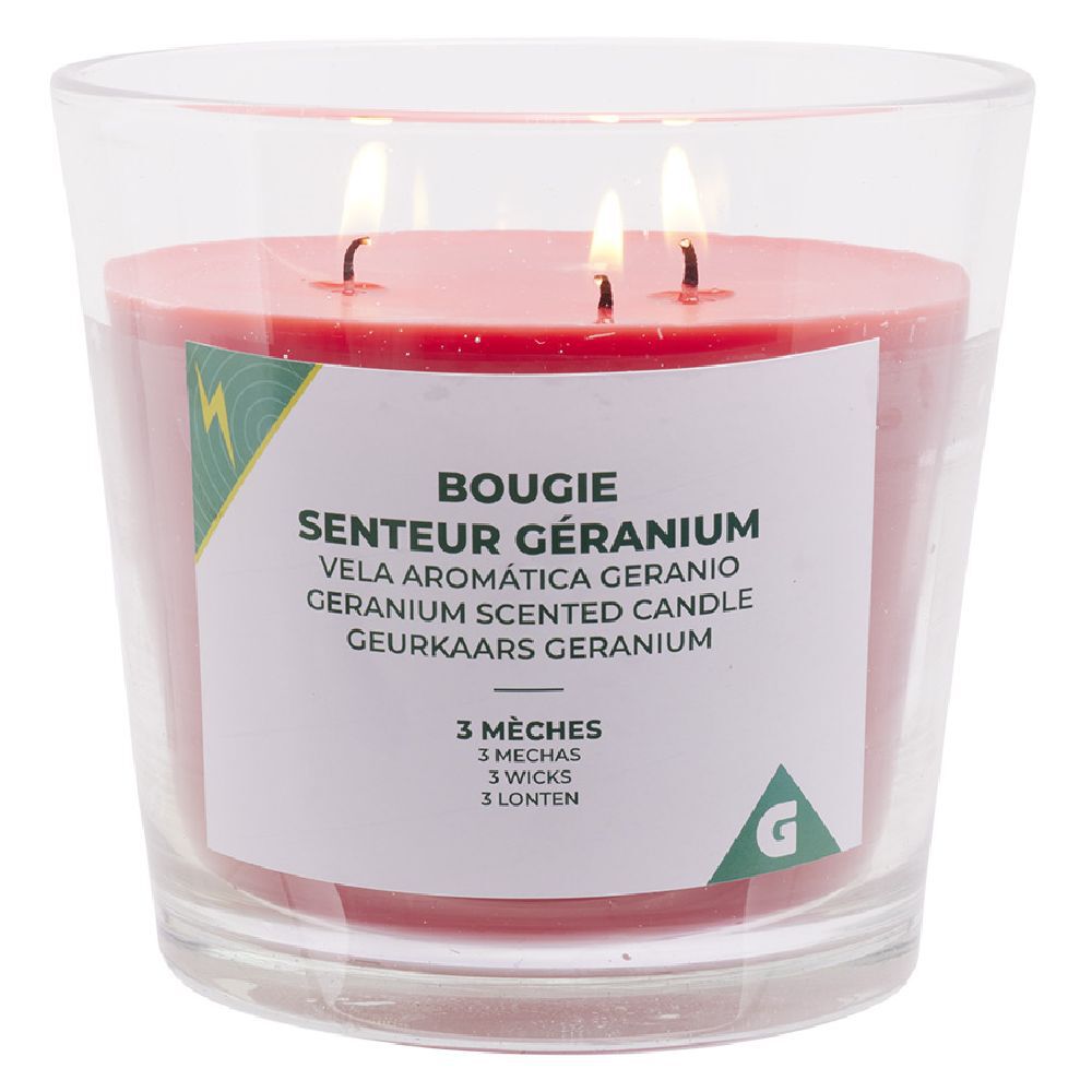 Bougie dans verre 3 mèches senteur Géranium