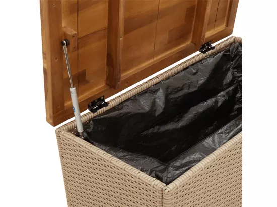 Boîte de rangement de jardin beige résine tressée bois d'acacia