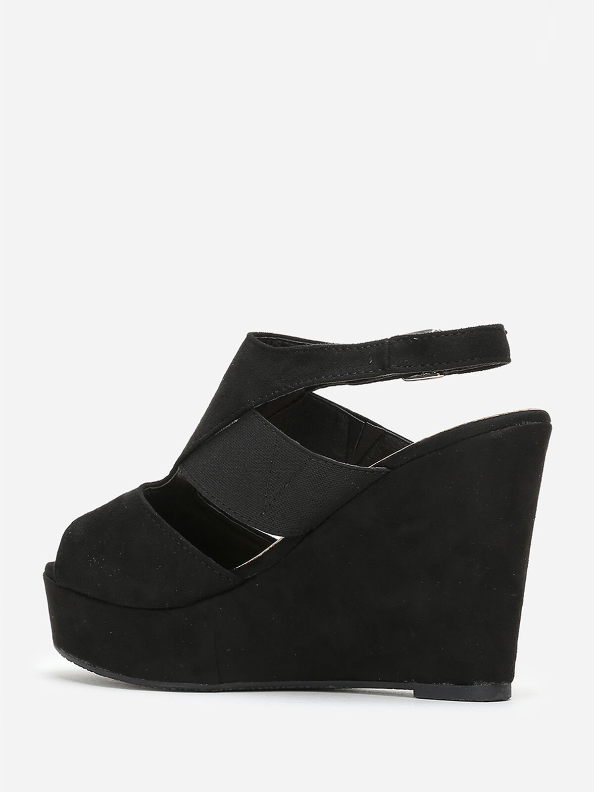 Sandales compensées à bride asymétrique- Noir