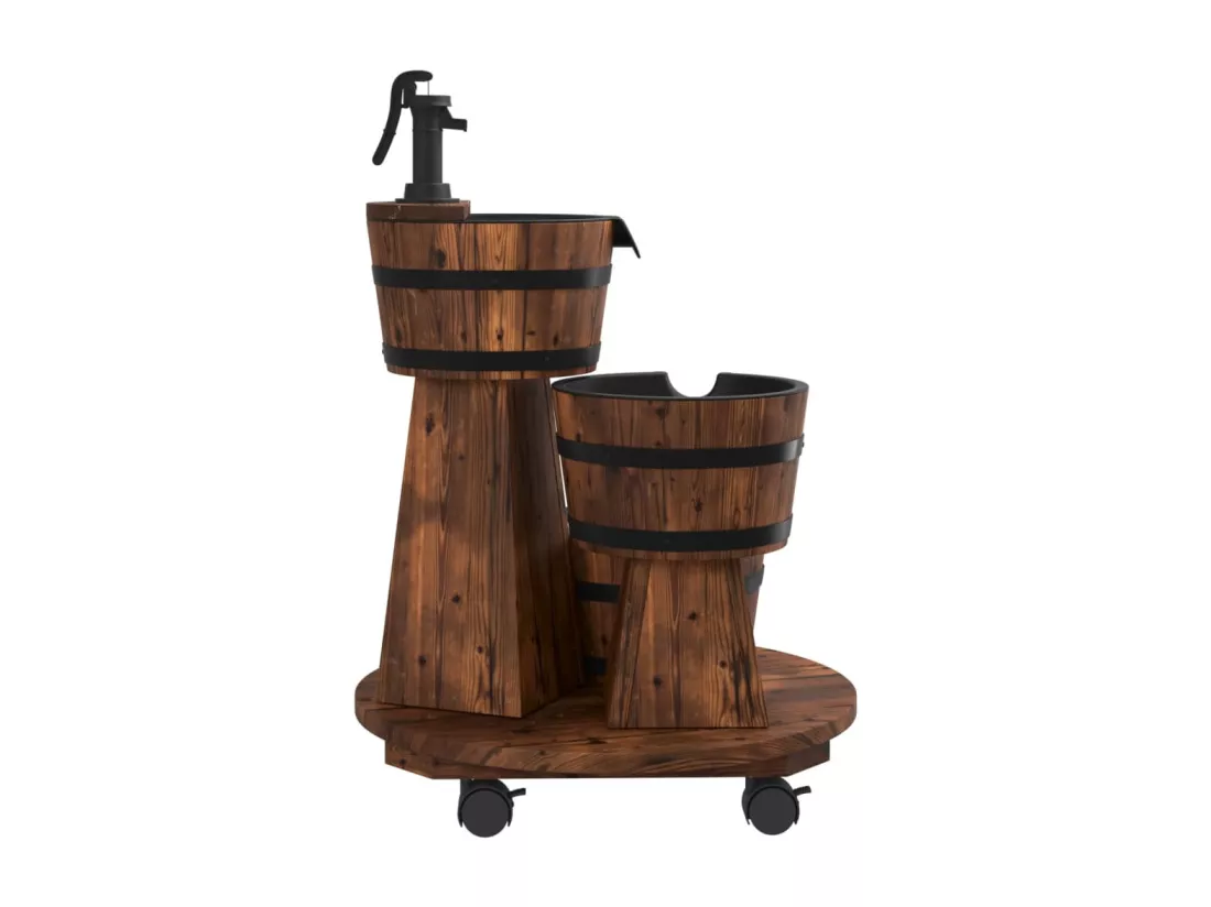 Fontaine à eau sur roues pompe 55x55x80 bois de sapin massif
