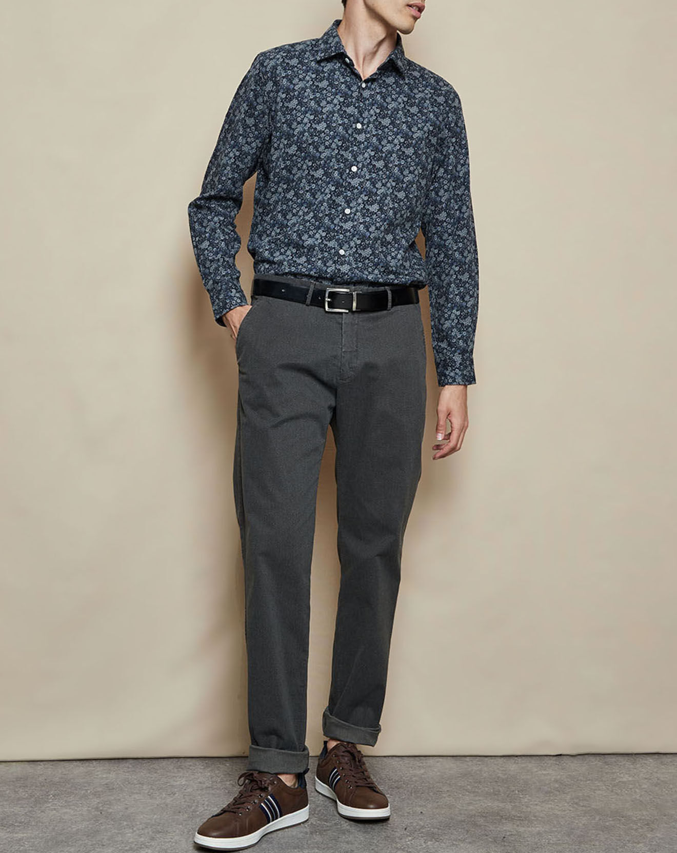 Hartford Chemise Slim Sammy à fleurs gris/bleu