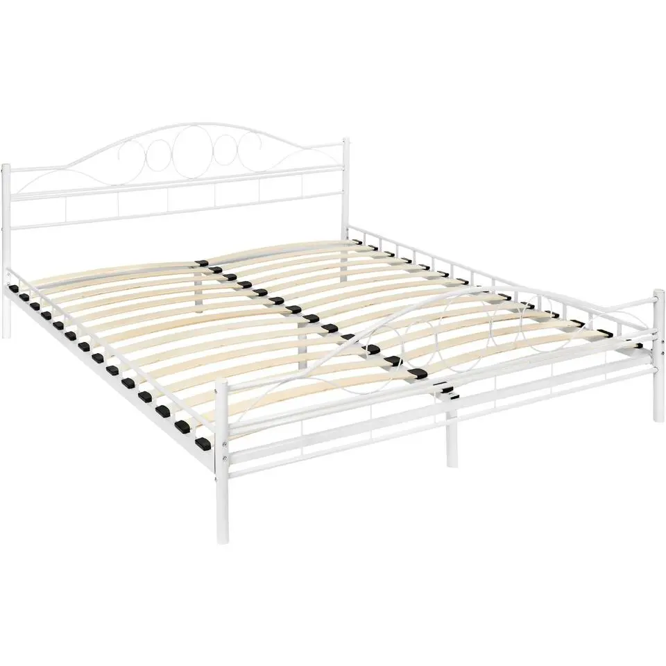 tectake Metalen bed met lattenbodem in romantisch ontwerp, 200 x 180 cm, Wit/wit