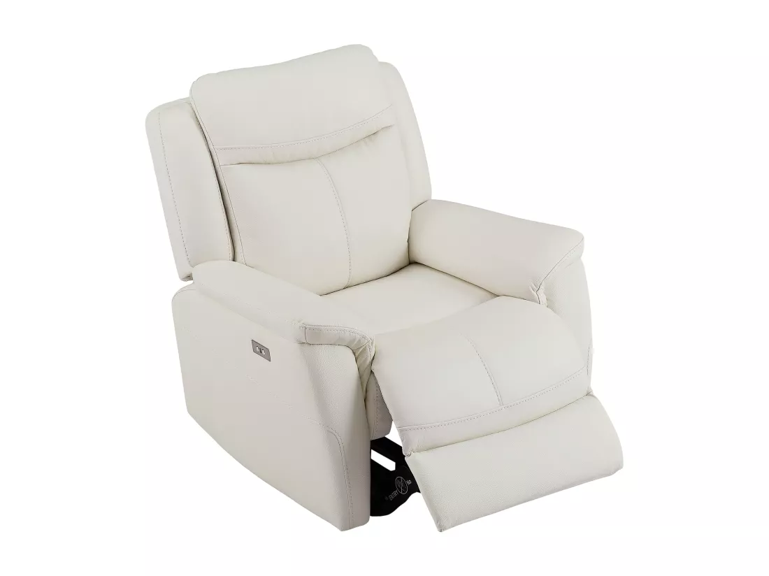 Canapé 3 places et fauteuil relax électrique en cuir de vachette blanc NOMAJO
