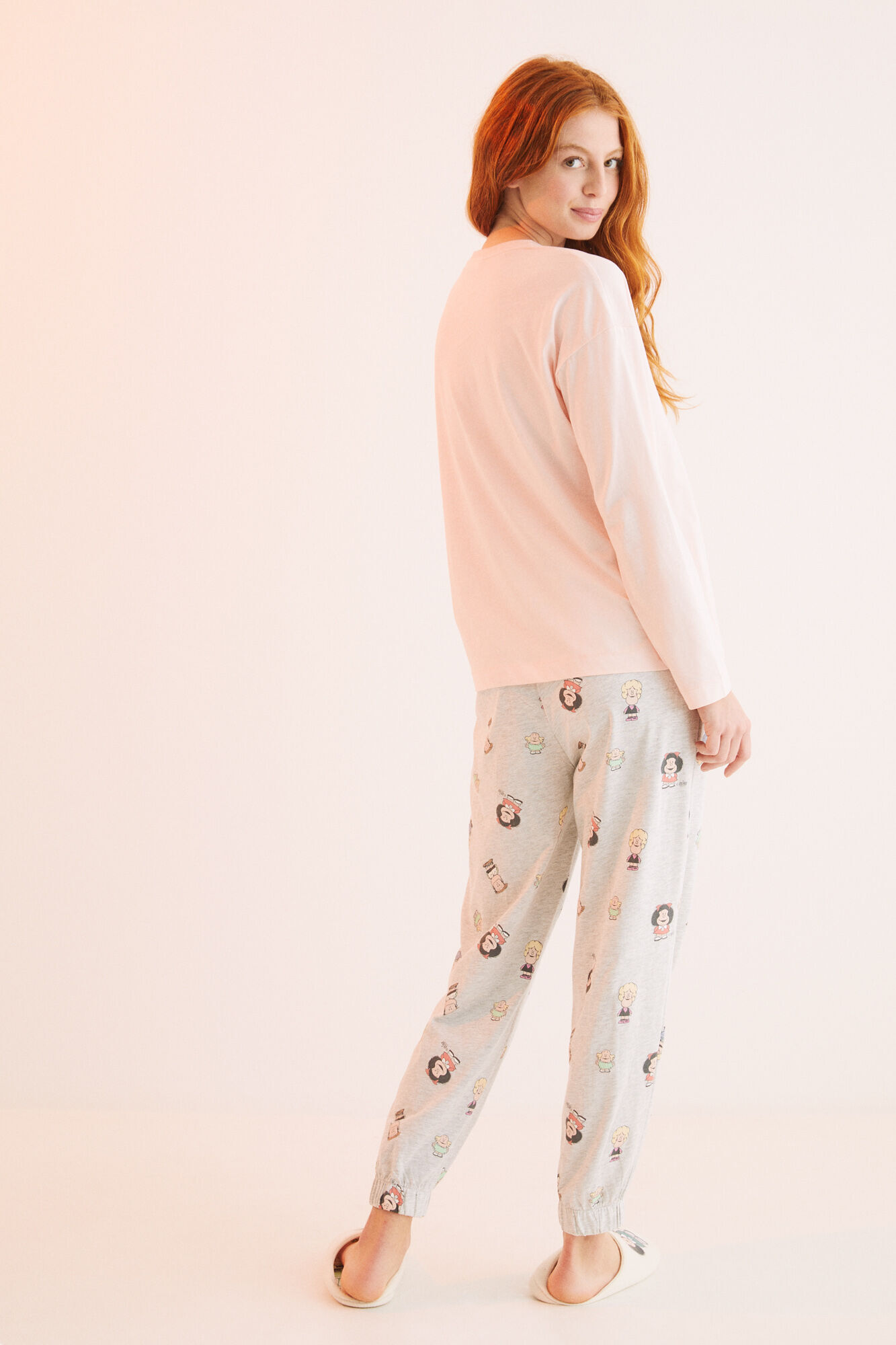Pijama comprido Mafalda rosa de algodão - rosa