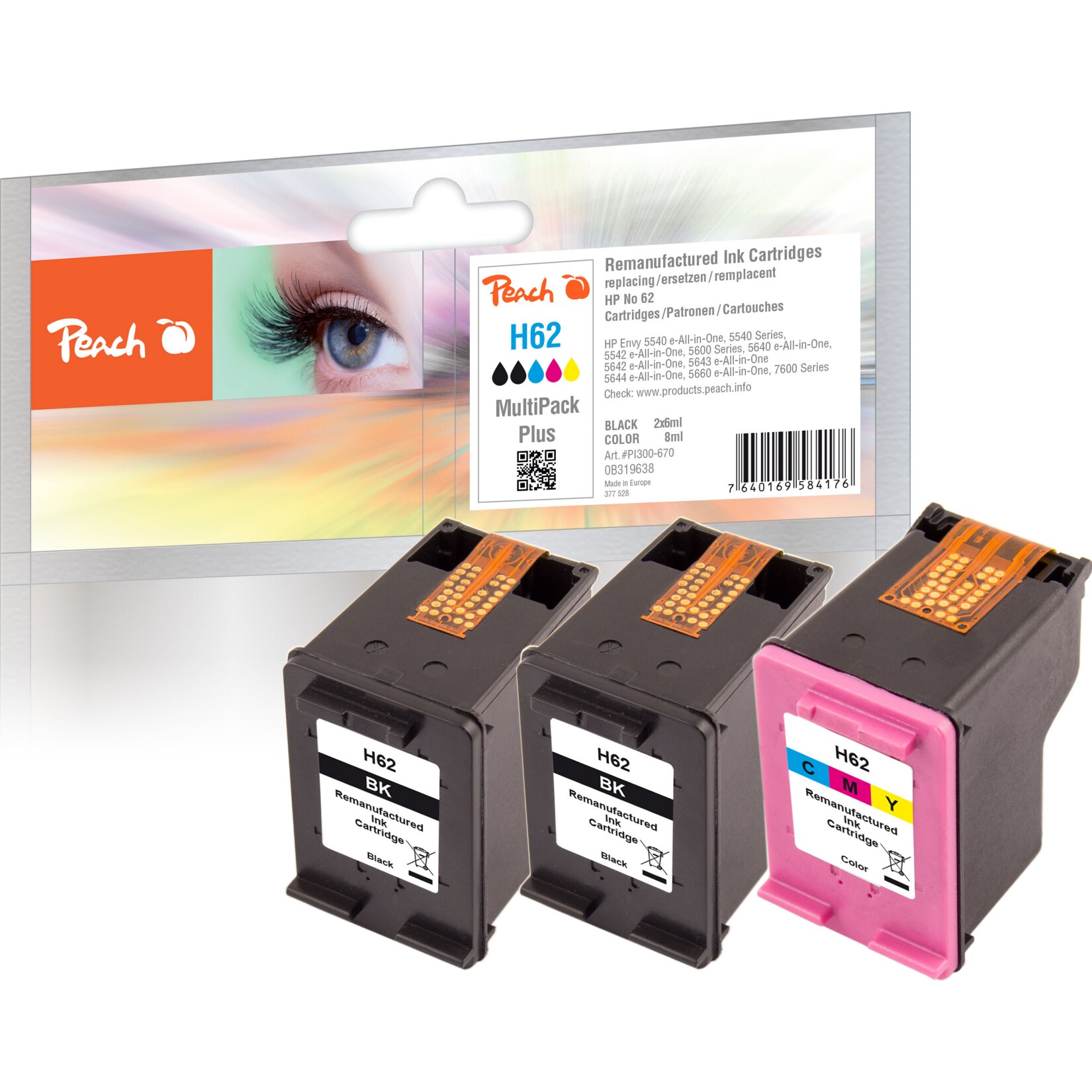 Peach HP 623 Druckköpfe (2*bk, col) ersetzt HP No. 62, C2P04AE*2, C2P06AE für z.B. HP Envy 5646 e-All-in-One, HP Envy 5644 e-All-in-One, HP Envy 5600 (wiederaufbereitet)