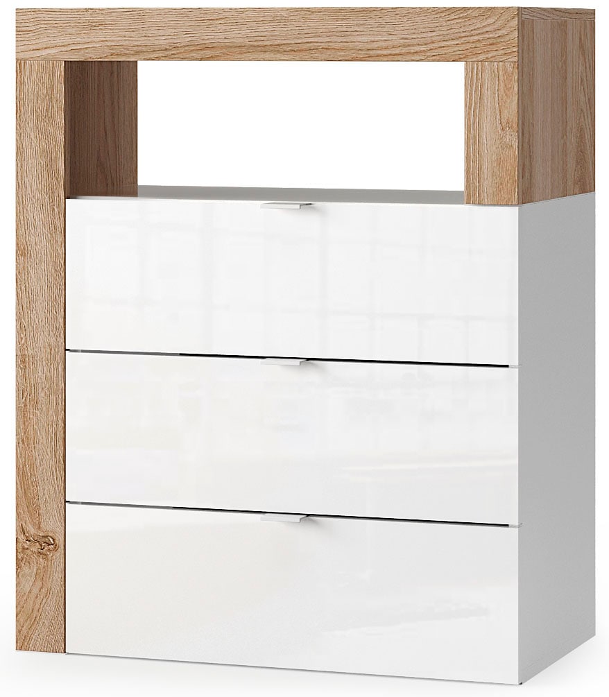 welltime Unterschrank »Hamburg Höhe 78 cm, Breite 64 cm, Badkommode mit 3 Schübkästen,« Badezimmerschrank, dekorativer Rahmen, offenes Fach, Metallgriffe