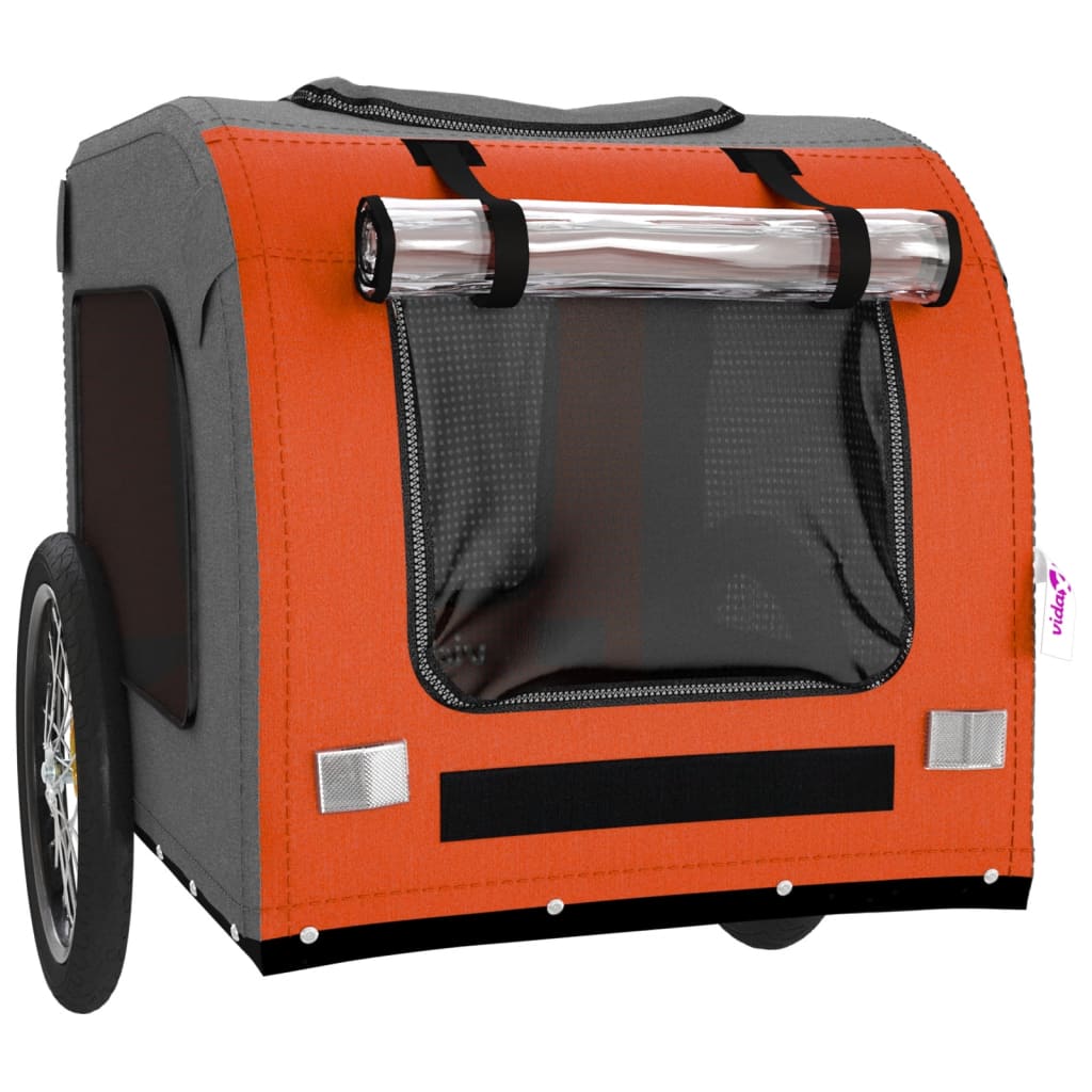Reboque para bicicleta para cães vidaXL, ferro, tecido Oxford, laranja e cinza.