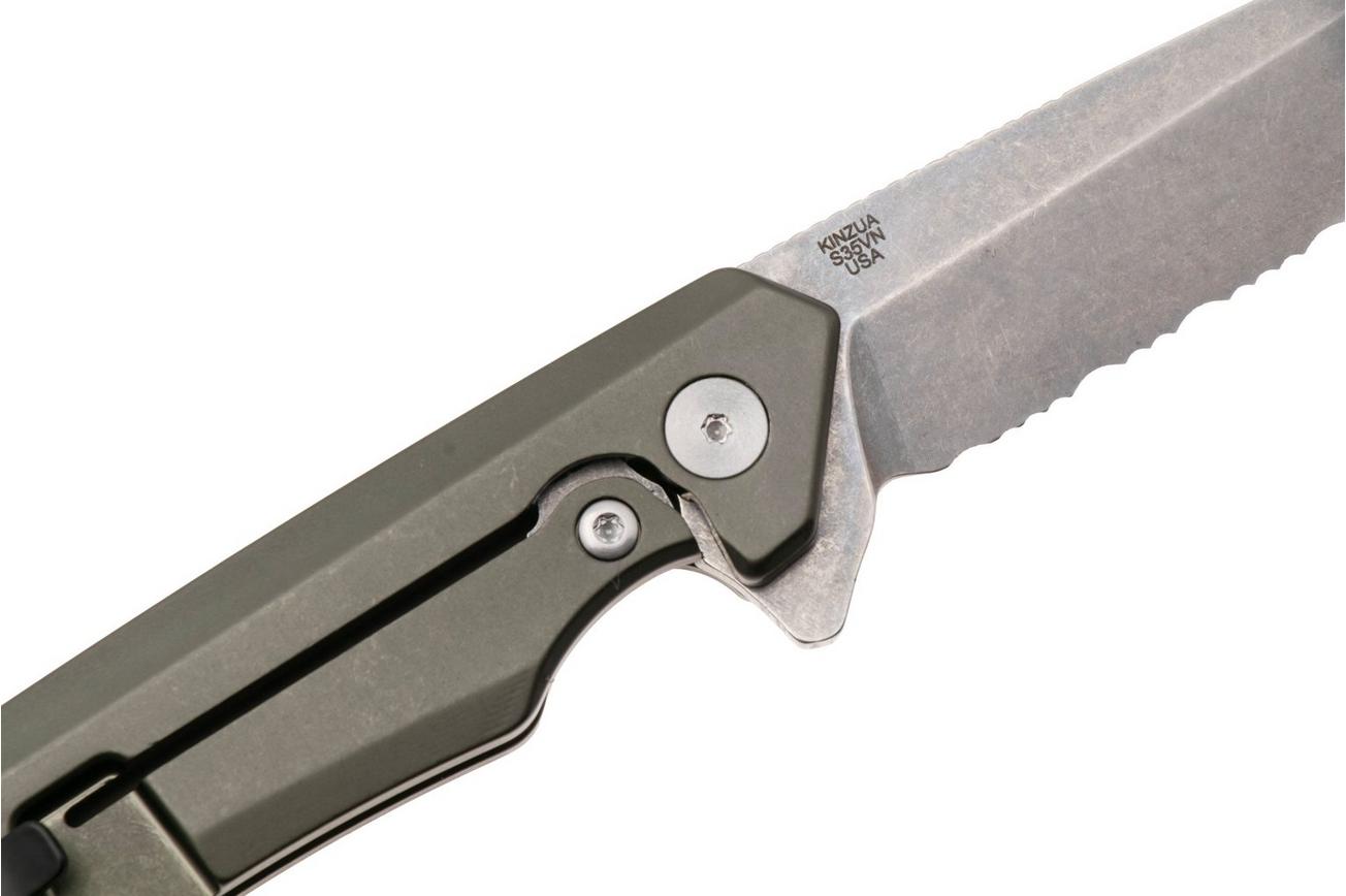 Case Kinzua Spearpoint OD Green Anodized Aluminum, 64632, S35VN, serrated zakmes