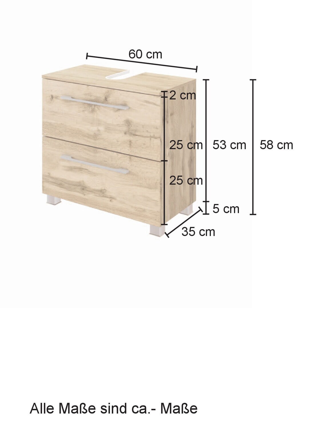 Waschbeckenunterschrank LIVORNO 60 x 53 cm Wotan Eiche