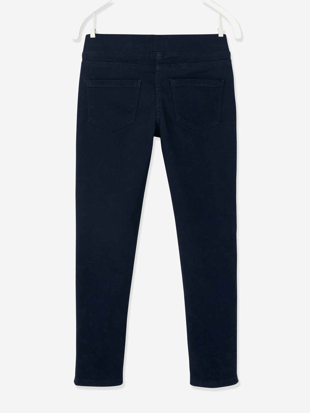 Calças legging coloridas com bordado floral, para meninas, lisas em azul escuro com estampas.