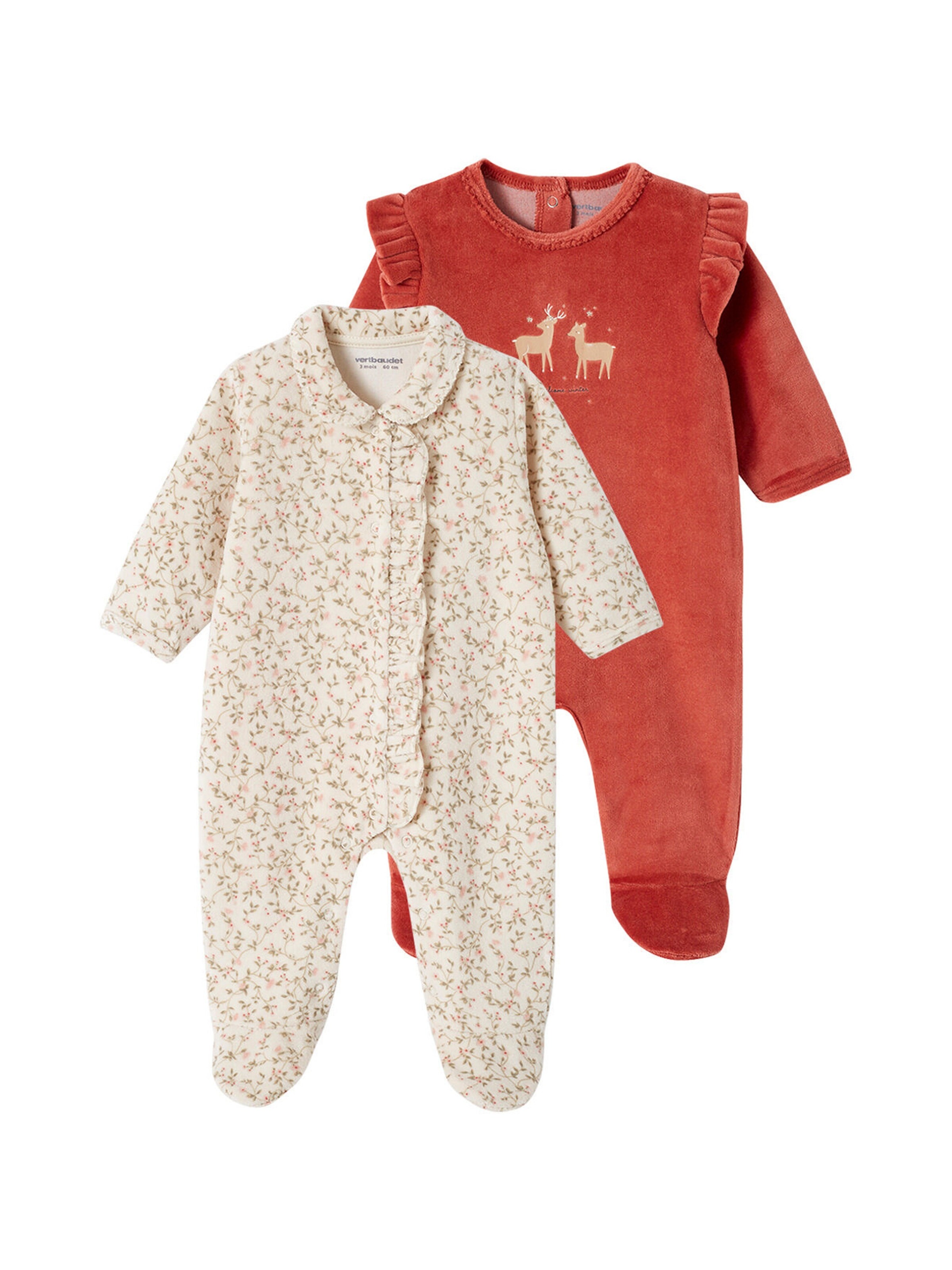 Vertbaudet 2er-Pack Mädchen Baby Samt-Strampler wollweiß