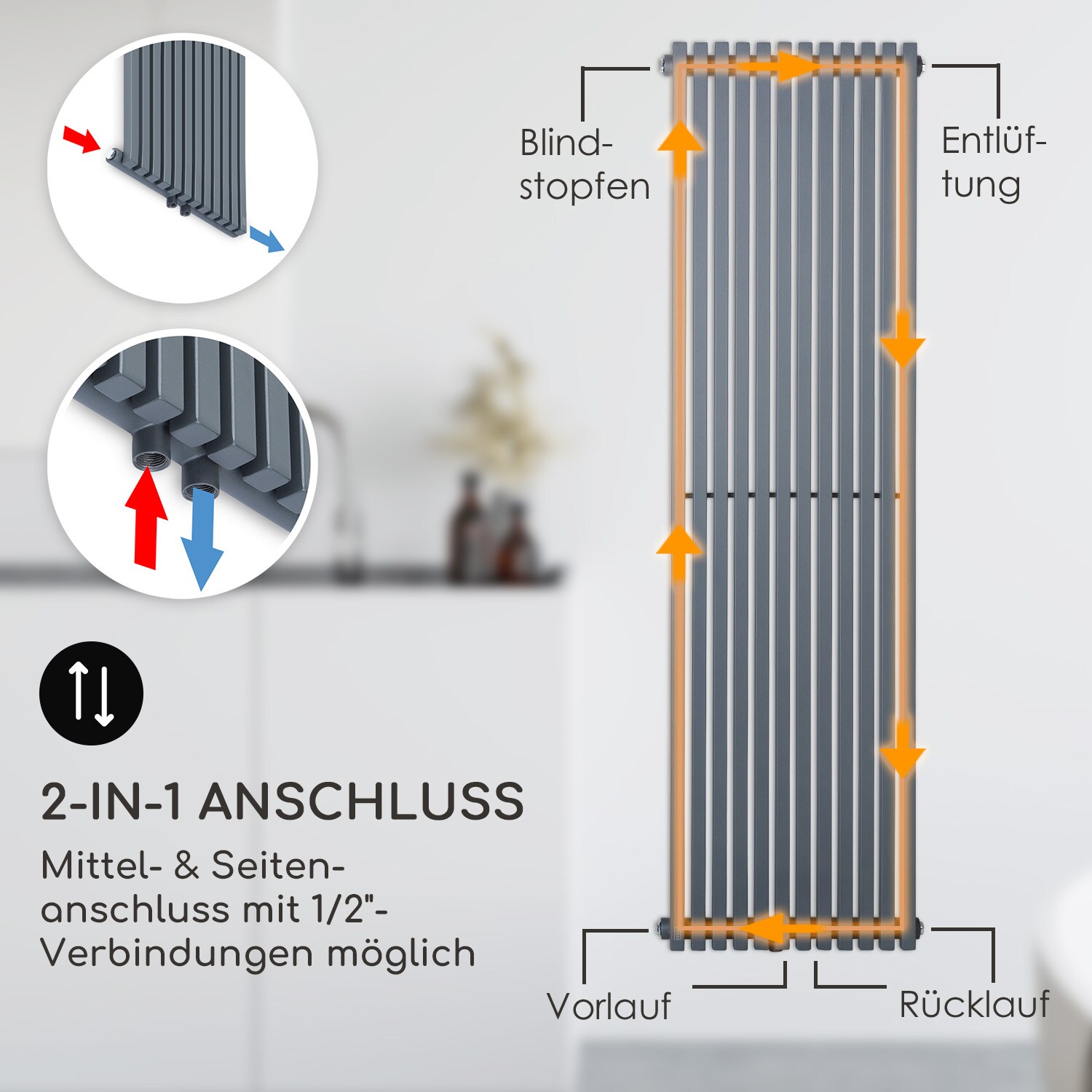 Delgado 160 x 45 Heizkörper 822W Warmwasser 1/2