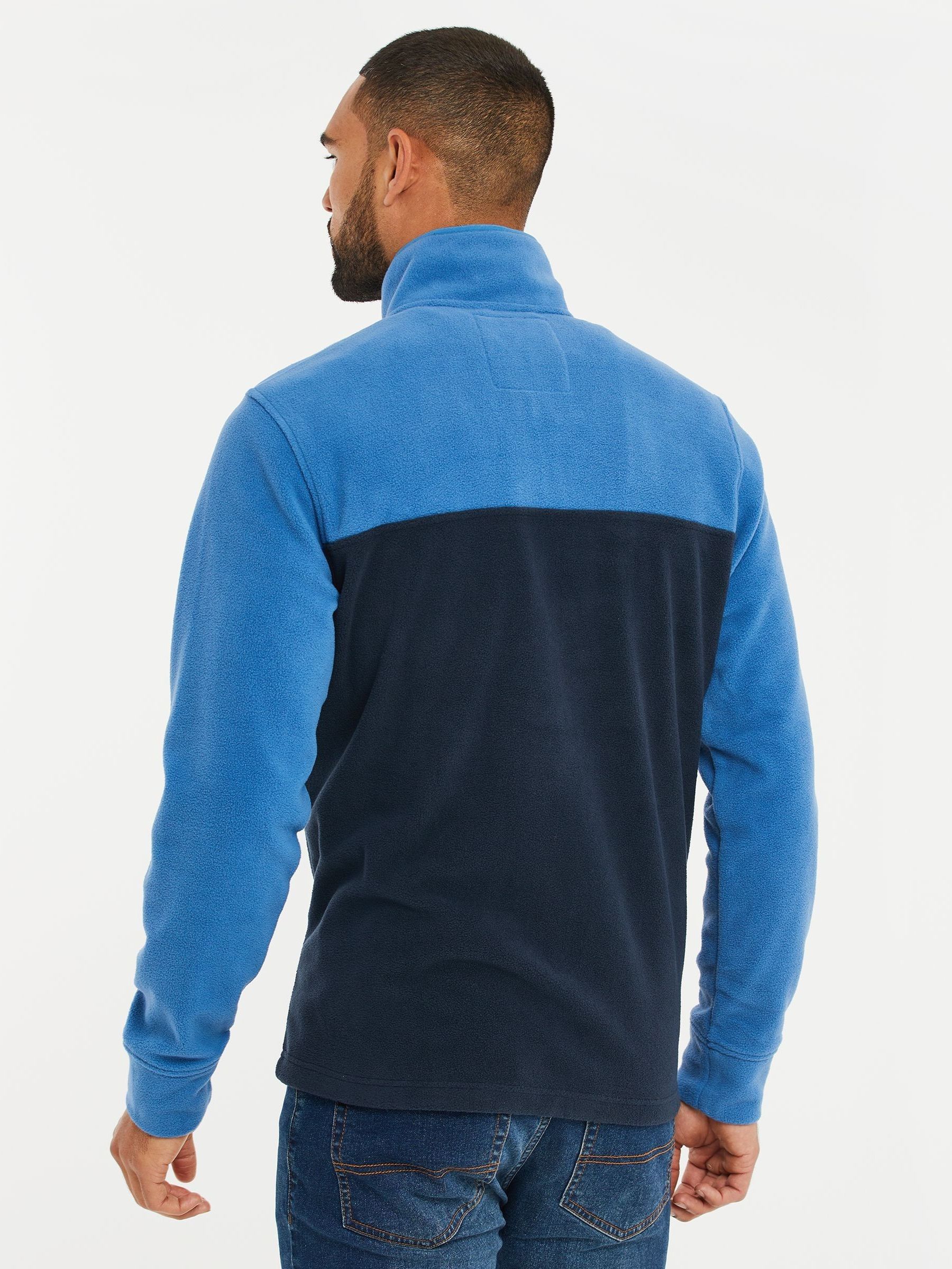Kobaltblauw/marineblauw - Threadbare tweekleurige fleece sweatshirt met kwartrits