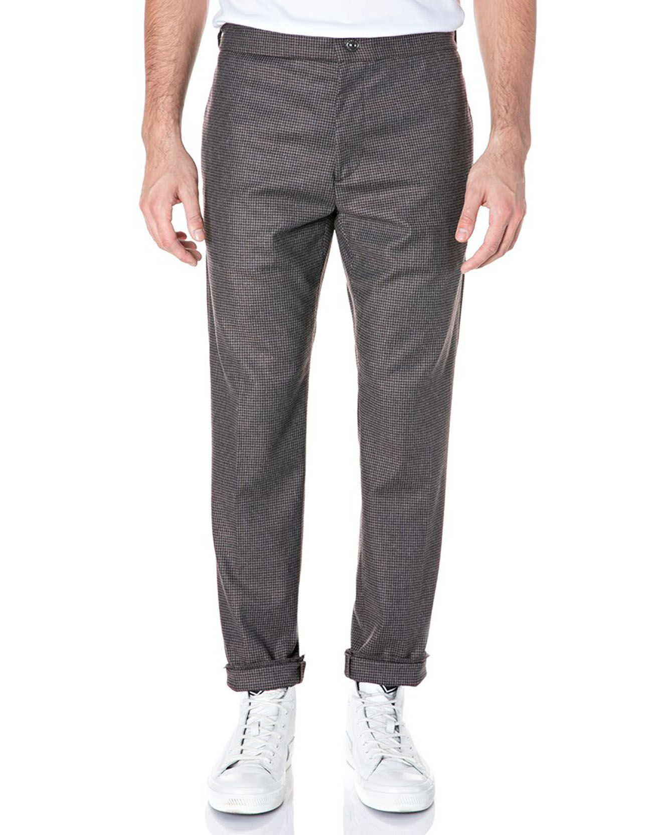 Replay Pantalon Chino en Flanelle Tailorded imprimé pied-de-poule marron