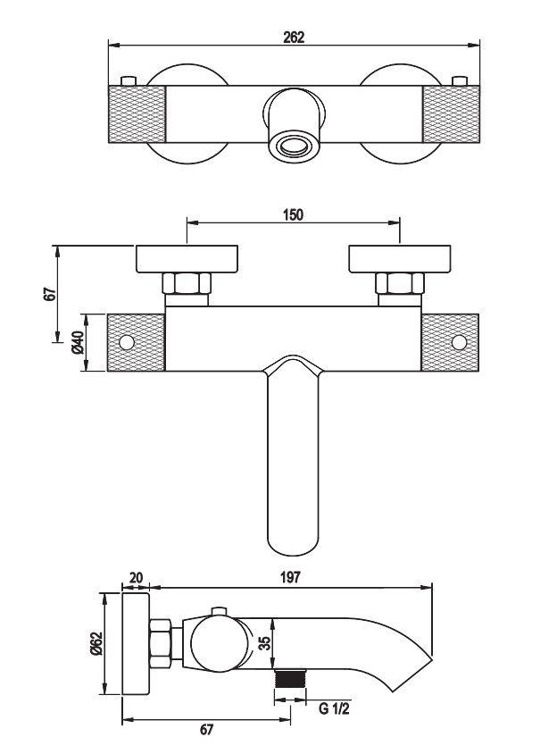 Brauer Gunmetal Carving thermostatische badkraan met glijstang en 3 standen handdouche gunmetal geborsteld PVD